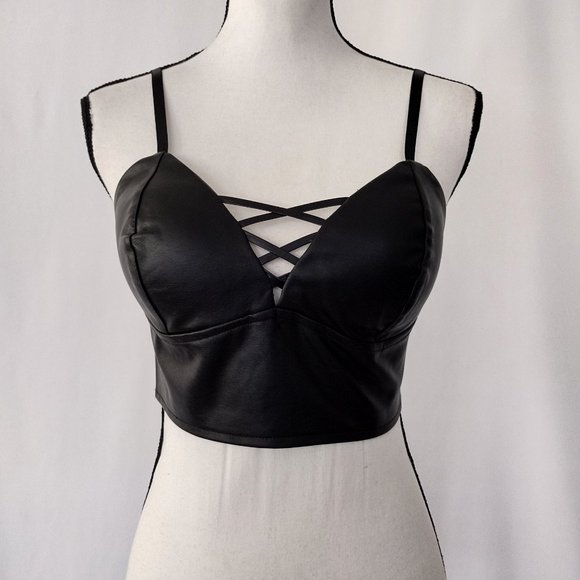 Like an Angel Black Vegan Leather Bustier Crop Top - Picture 7 of 11